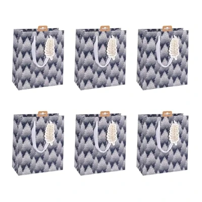 Image de Eurowrap X 32811 3Cpack Un Lot de 6 Sacs cadeaux Excellia Format Moyen 21,5x10,2x25,3cm 210g Motif : Cimes sapins bleues Emballage Cadeau, Idéal pour Livre, Jeu, Petits