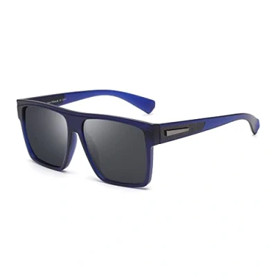 Image de JIM HALO Lunettes de soleil polarisées rétro Hommes Femmes conduite carrées à dessus plat (monture bleue/lentille bleue polarisée)