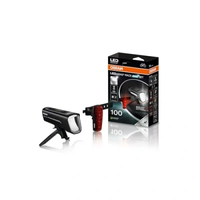 Image de OSRAM LEDsBIKE Race 100 Set, Jeu d&#039;éclairage de vélo Rechargeable, Feux LED Avant et arrière avec feu Stop, Plusieurs Modes d&#039;éclairage, Trois Niveaux luminosité, lux