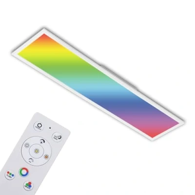 Image de Briloner Leuchten Panneau LED RVB CCT Ultra Plat, Plafonnier Rectangulaire (119,5 x 29,5 7 cm), Blanc, Température de Couleur réglable (3 000 6 500 Kelvin), Intensité Lumineuse 4100 lumens
