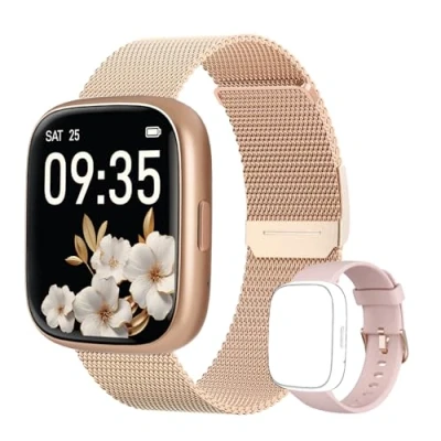 Image de TOOBUR Montre Connectée Femme Non APP Connectée, 1,83&quot; Podometre Smartwatch avec Cardiofrequencemetre, Suivi du Sommeil, Étanche IP68, Sangles en Méta, Compatible iOS Android