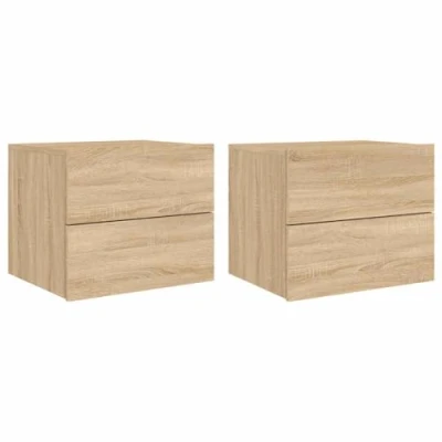 Image de vidaXL Tables de Chevet murales avec lumières LED 2 pcs chêne Sonoma