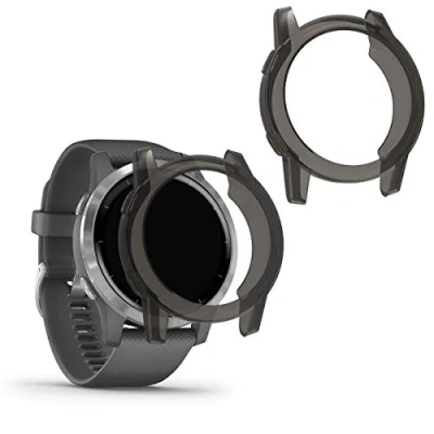 Image de kwmobile Coque Compatible avec Garmin Vivoactive 4 (45 mm) 2X Étui Cadre écran en Silicone pour Fitness Tracker Noir Transparent