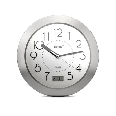Image de 41964 Horloge de Salle Bain à Quartz Affichage Numérique Cadre Aluminium Ventouses Cadran Blanc Modèle Précis et Fonctionnel