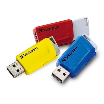 Image de VERBATIM clé USB Store &#039;n&#039; Click 3X I 3.2 Gen 1 16Go avec Un système de Poussoir 3 Stockage Externe pour Ordinateur Portable et Plus jusqu&#039;à 5 Gbit/s Rouge Bleu Jaune