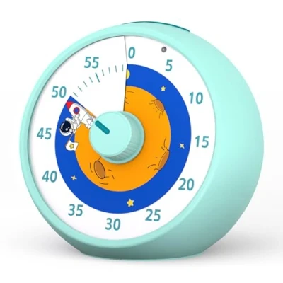 Image de minuteur visuel pour Enfants, Compte à rebours de 60 Minutes Salle Classe, Outils Gestion du Temps Enfants avec Fonctionnement Silencieux, Pomodoro Motif planète fusée