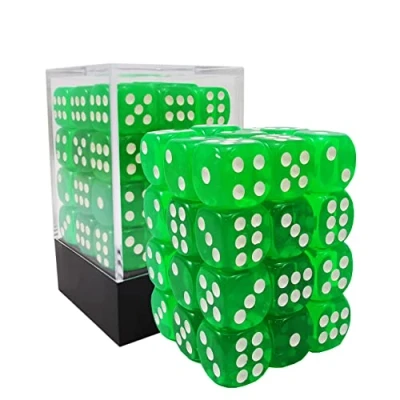 Image de Bescon 12mm 6 Sided Dice 36 in Brick Box, Six Die (36) Block of Dice, Translucent Green with White Pips