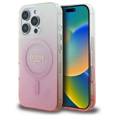 Image de Étui Guess pour iPhone 16 Pro Max 6.9 rose étui rigide IML Glitter Gradient MagSafe Neuf