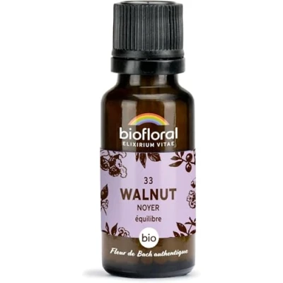 Image de BIOFLORAL 33 Walnut, Noyer BIO DEMETER Equilibre Fleur de Bach Authentique Compte gouttes 20 ML