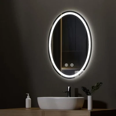 Image de EMKE Miroir LED Salle de Bain 60x80cm, Ovale avec 3 Couleurs Lumière Réglables, Antibuée, Fonction Mémoire, Tactile IP44. Éclairage Horizontal/Vertical