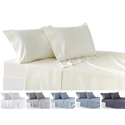 Image de Todocama Parure de draps 4 pièces Drap Housse Ajustable Plat Deux taies d&#039;oreiller 50 x 80 cm (lit 150 190/200 cm, Beige)