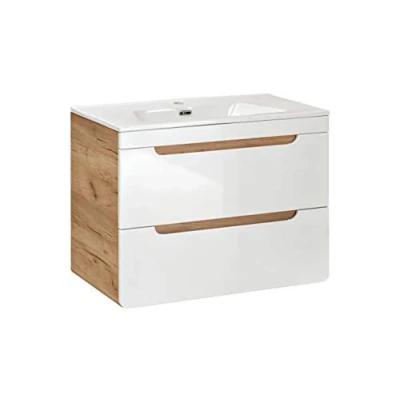 Image de Comad Meuble de lavabo 80 cm Aruba blanc avec inclus, à suspendre, couleur brillant, meubles salle bain modernes