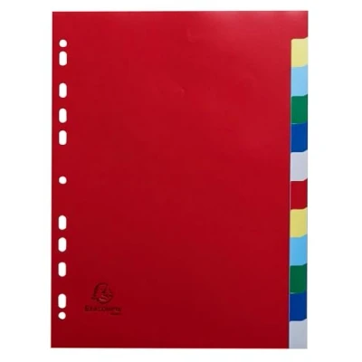 Image de Exacompta Réf. 3012E Carton de 50 Intercalaires en polypropylène souple avec 12 onglets neutres Indéchirables Format à classer A4 Dimensions 22,5 x 29,7 cm Couleurs assorties