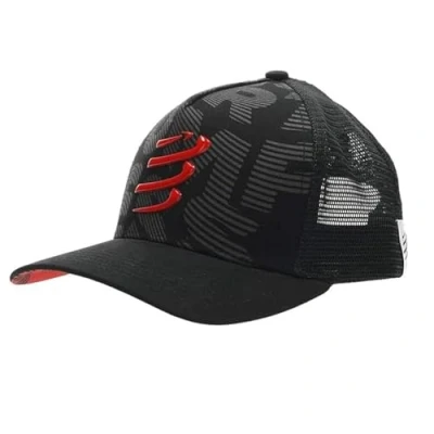 Image de COMPRESSPORT Casquette Trucker Cap Protection Solaire Bonnet avec Filet Visière Large et incurvée Réglable pour Entrainement, Noir, Taille Unique Mixte