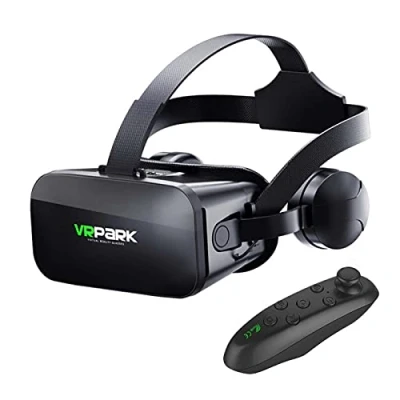 Image de Casque VR Compatible/iOS/PC, réalité virtuelle avec poignée sans Fil, Lunettes pour Jeux immersifs dans Les Films 3D Vision panoramique à 360 degrés, 3,5 6 Pouces