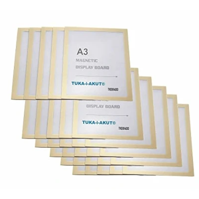 Image de TUKA i AKUT 30x A3 Cadre d&#039;affichage Magnétique, Adhésif pour Signe Enseignes, Pochette d&#039;information Fermeture Porte Affiche, Sachet de 30 Couleur Or, TKD8400