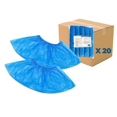 Image de Lot de 20x 100 Surchaussures jetables imperméables OneProtek Étanches, antidérapantes et résistantes à la déchirure Couvre chaussure en polyéthylène (CPE) Bleu Taille Unique