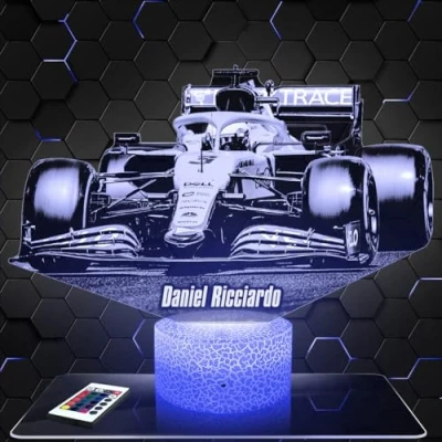 Image de Lampe de chevet, Veilleuse Tactile Formule 1 D. Ricciardo F1 3D LED illusion, Idée cadeau Noël anniversaire garçon et fille nuit chambre d&#039;enfant ou adulte