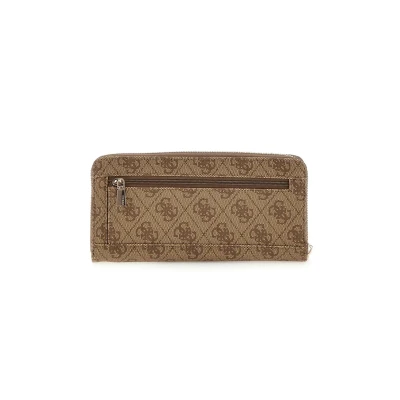 Image de GUESS Laurel Large Zip Around Wallet, Grand Portefeuille avec Fermeture éclair, Pochette Femmes, Logo Latte, Taille Unique