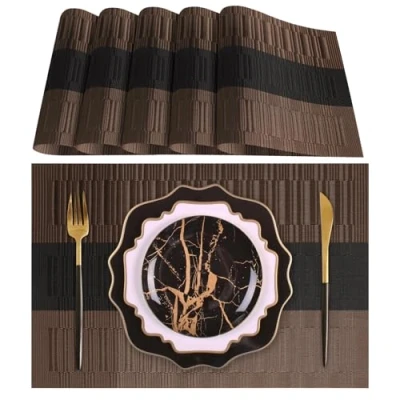 Image de Lumaca Set de Table Lavable, Lot 6 Sets Table,70% PVC et 30% Polyester, Nettoyage Facile, Antidérapant, Résistant à la Chaleur, pour Cuisine,Marron
