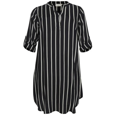 Image de Kaffe Curve Robe de jour, Femme, Taille: 46, Black / chalk stripe