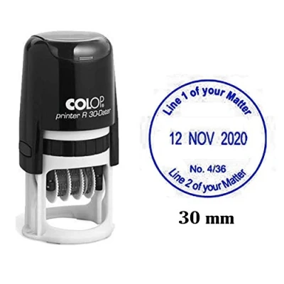 Image de Stamp Self Inking COLOP R30 ronde personnalisée en caoutchouc avec la date Personalized Bureau Stamper Dater Blue Ink