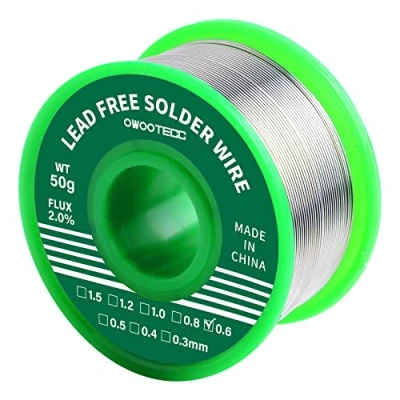 Image de Owootecc fil de soudure,0.6mm à souder pour Soudure Sn 99.3%,Cu 0.7% avec Colophane Base Électrique, 50g