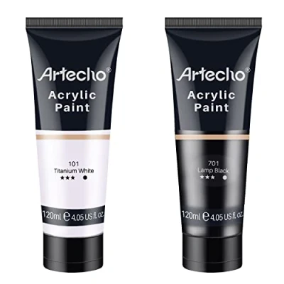 Image de Artecho Peinture Acrylique Blanche et Noire 120 ml, Imperméable, Résistante à la Lumière, Séchage Rapide, pour Toile, Bois, Tissu, Artisanat, Cuir pierre.