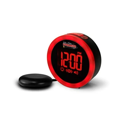 Image de Réveil Vibrant pour Personnes Sourdes avec Alarme Bruyante de 95dB et Flash Lumineux Le WAKE &#039;N&#039; SHAKE Dynamite Geemarc Réveille aussi les Gros Dormeurs Port Charge USB Version FR