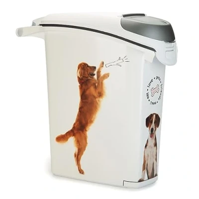 Image de CURVER Conteneur à Croquettes pour Chien Grand Rangement Hermétique Anti Odeurs Nourriture Chiens avec Poignées de Déplacement 23 x 50 cm 10kg/23L, Blanc