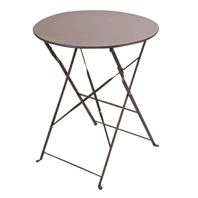Image de JUANIO Table de Jardin, à Manger Ronde Pliante d&#039;extérieur en métal Coloris Taupe Diamètre 60 x Hauteur 71 cm