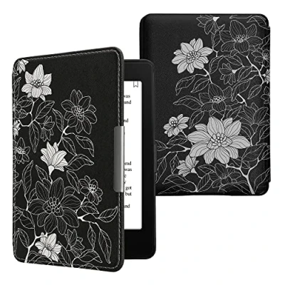 Image de kwmobile Étui Compatible avec Amazon Kindle Paperwhite Coque à Rabat magnétique Tablette eReader Similicuir Blanc Noir