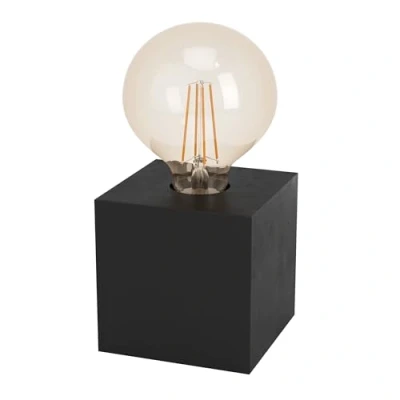 Image de Eglo lampe de chevet Prestwick 2, à poser décorative, table cube en bois noir mat, FSC100HB, luminaire pour salon et chambre coucher, douille E27