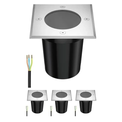 Image de ledscom.de 4 pièces luminaire encastré de sol RELI pour l&#039;extérieur, IP67, inox, carré, 11 x 11cm, 1x GU10 max. 15W