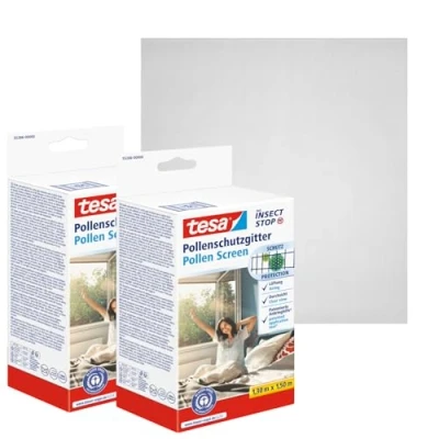 Image de Tesa Ecran Anti Pollen Transparent Pour les Allergies Lot de 2 Fenêtres S&#039;ouvrant vers l&#039;Intérieur Découpable, avec Bande Auto Aggripante Gris Anthracite 2x 130 cm x 150
