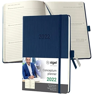 Image de SIGEL C2262 Agenda semainier 2022 Conceptum, couverture rigide, 14,8 x 21,3 cm, bleu foncé