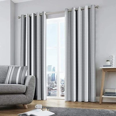 Image de Fusion Whitworth Stripe Paire de Rideaux à œillets 100 Pour cent Coton Gris 66&quot; Width x 72&quot; Drop (168 183cm)