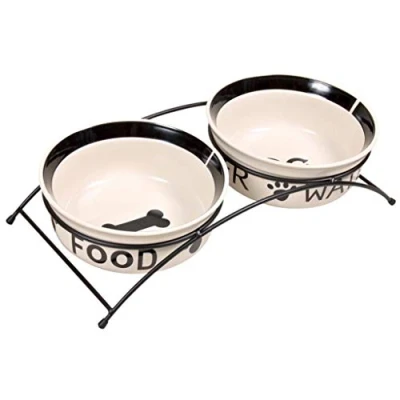 Image de Ensemble de deux gamelles en céramique Trixie Eat on Feet pour chien, 1,6 l, multicolore