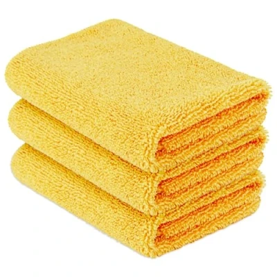 Image de Amazon Basics Lot de 3 serviettes en microfibre pour voitures, chiffon nettoyage double face polissage véhicule, 40 x cm, Jaune