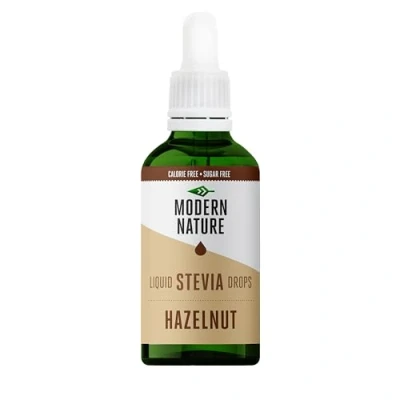 Image de Modern Nature Gouttes de Stevia Liquide Saveur Noisette Zero Calories et Sans Sucre Keto Vegan Diet Flavour Drops pour le Cafe, Protéines, Yogourt, Porridge Edulcorant 100ml