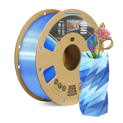 Image de OVERTURE Filament Soie PLA Double Couleur 1,75 mm pour imprimante 3D, 1 kg bobine (2,2 lbs), Précision Dimensionnelle +/ 0,02 3D Printer (Soie Bleu Argent)