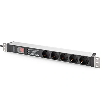 Image de DIGITUS Multiprise 19&quot; 5 Prises 1UH 250VAC 50/60Hz 16A avec Filtre d&#039;alimentation, Protection Contre Les surtensions &amp; Interrupteur