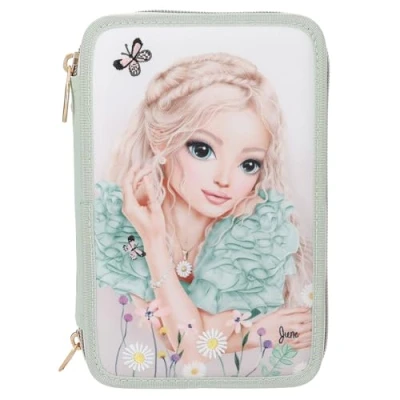 Image de Depesche 13302 TOPModel Summer Feeling Trousse à Crayons Triple Rose avec Motif et Fleurs, de Couleur, règle, Ciseaux Bien Plus Encore