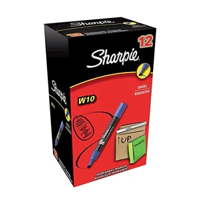 Image de Sharpie W10 Marqueur Pointe Biseautée Bleu Lot de 12