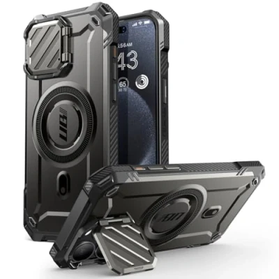 Image de SUPCASE Coque pour iPhone 15 Pro Magnétique avec Protecteur Caméra Support Réglable [MagSafe Compatible] [Mag XT] Robuste Antichoc Béquille Intégrée Protection 6,1&quot;, Noir