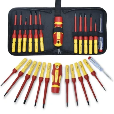 Image de CCLIFE Jeu de Tournevis Magnétiques Electricien,13 Pièces VDE Isolés Interchangeables 1000V avec Testeur Tension Conformément à la Certification GS