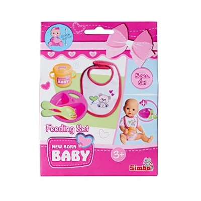 Image de Simba New Born 105560016 Kit d&#039;alimentation pour poupée de 30 à 43 cm, 5 pièces, Assiette, cuillère, Fourchette, Bavoir et gobelet d&#039;apprentissage partir 3 Ans