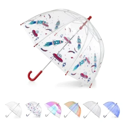 Image de Totes Parapluie transparent à bulles pour enfant avec poignée facile prendre en main, Aventure cosmique, Kids 38&quot; Canopy, auvent dôme, design léger,