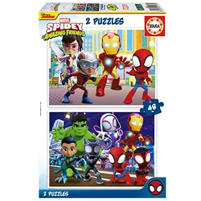 Image de Educa 2x48 Spidey &amp; Amazing Friends Ensemble de 2 Puzzles pour Enfants avec 48 pièces. Mesure Une Fois monté: 28 x 20 cm. Composé Grandes pièces Parfaitement finies. +4 Ans (19678)