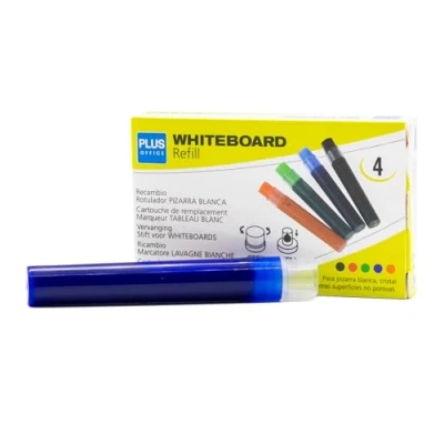 Image de Plus Office Marqueurs tableau blanc avec encre liquide rechargeable, pointe de 2 mm, idéal pour écrire sur verre, et autres surfaces lisses, effaçable (bleu, recharge)